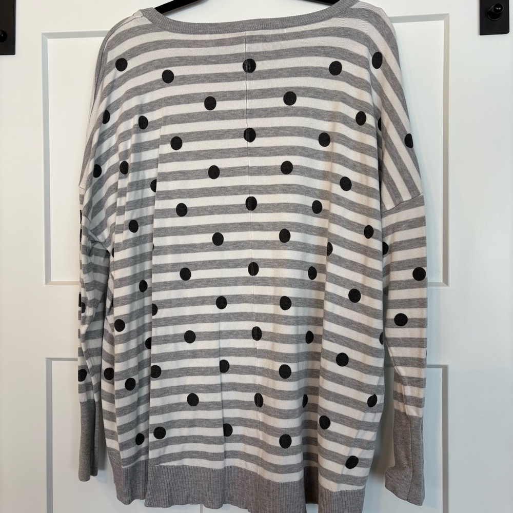 Lane Bryant Gray Striped Polka Dots Sweater - Picture 3 of 3
